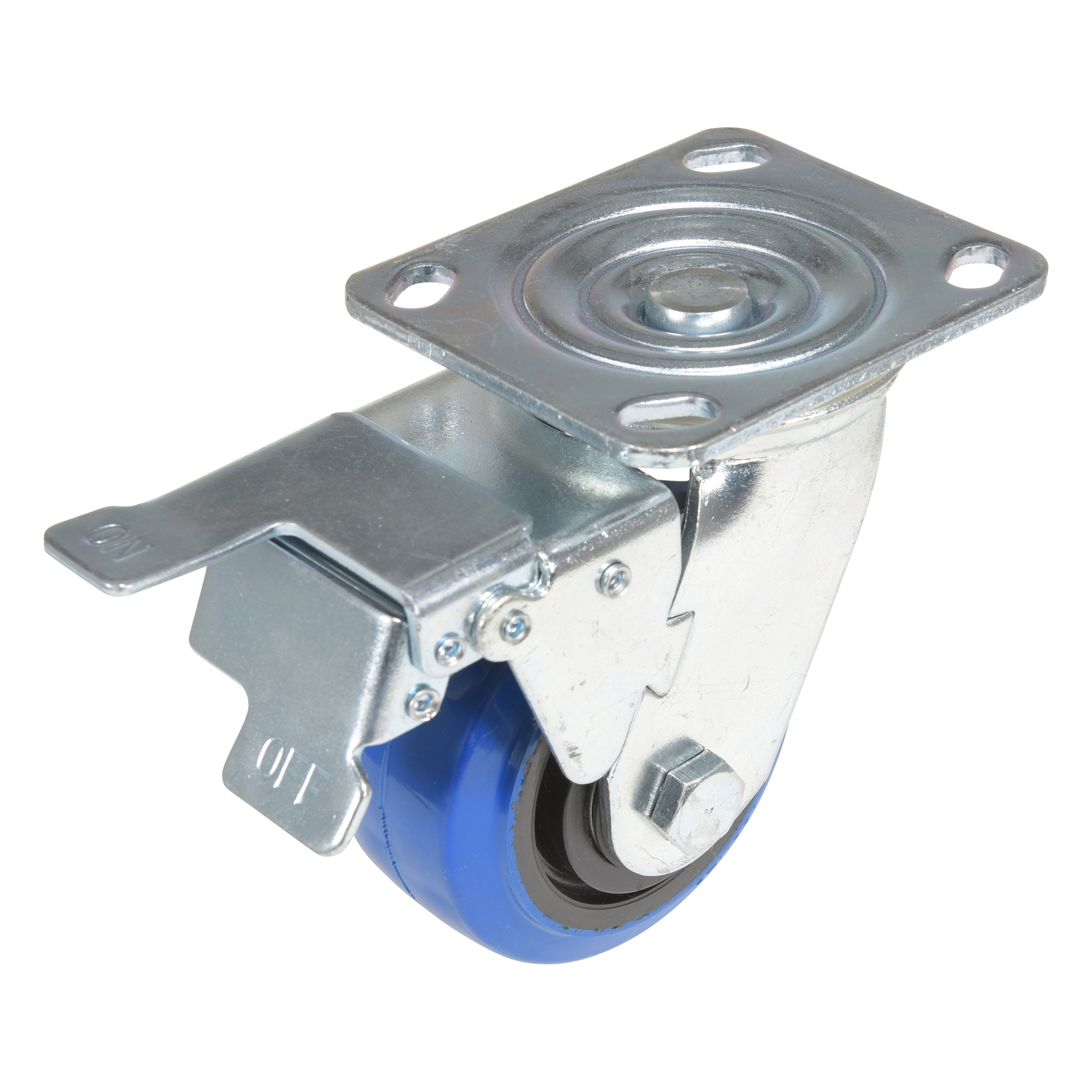 Vestil Elastic Rubber Swivel Caster with Total Brake - 4in. Wheel Diameter, Zinc Plated, Model# CST-BB-4X2ER-SWTB